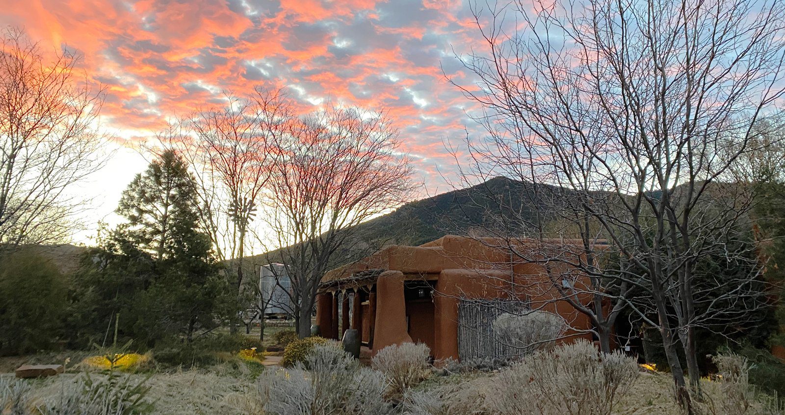 Upaya Zen Center with pink clouds